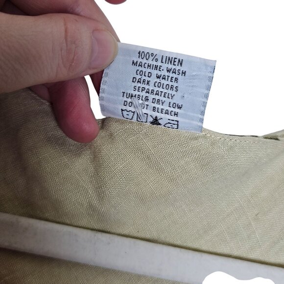 Click CMC Womens Beige Tan & Olive‎ Leaf Print Linen Tank Top Flowy Lagenlook - Picture 4 of 8